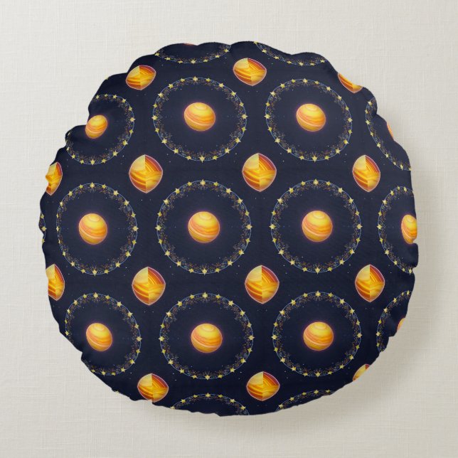 Kleurrijk Kosmisch Kunstwerk Rond Kussen (Voorkant)
