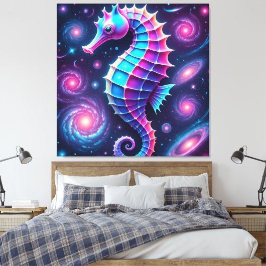 kleurrijk kosmisch zeepaardje canvas afdruk (Insitu (Slaapkamer))