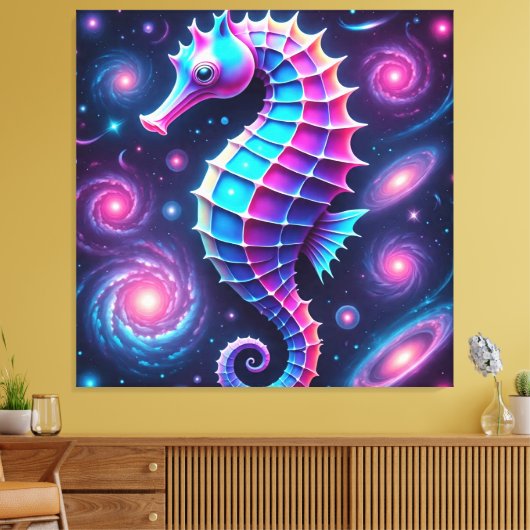 kleurrijk kosmisch zeepaardje canvas afdruk (Insitu (Woonkamer))