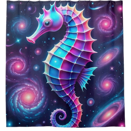 kleurrijk kosmisch zeepaardje douchegordijn (Voorkant)
