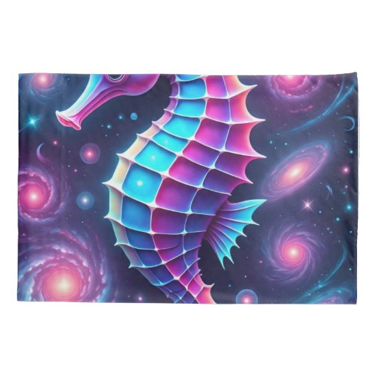 kleurrijk kosmisch zeepaardje kussensloop (Achterkant-Links)