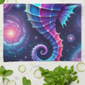 kleurrijk kosmisch zeepaardje theedoek (Gevouwen)