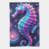 kleurrijk kosmisch zeepaardje theedoek (Verticaal)