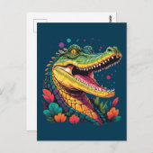 Kleurrijk krokodillenportret briefkaart (Voorkant / Achterkant)