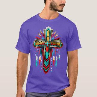 Kleurrijk kruis met veren t-shirt