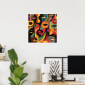 Kleurrijk Kubisme Abstracte Gezichten Poster (Thuiskantoor)