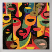 Kleurrijk Kubisme Abstracte Gezichten Poster (Voorkant)