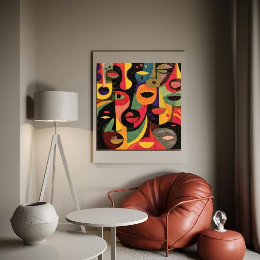 Kleurrijk Kubisme Abstracte Gezichten Poster