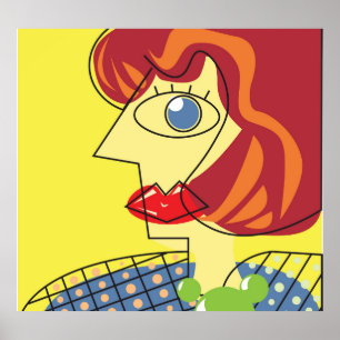 Kleurrijk kubisme: Vrouw portretkunst. Poster
