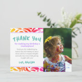 Kleurrijk Kunst Schilderfeestje Meisje Verjaardag Bedankkaart (Staand voorkant)