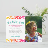 Kleurrijk kunstthema Schilderfeestje Meisje Verjaa Bedankkaart (Staand voorkant)