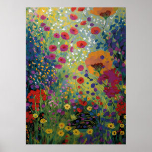 Kleurrijk Kunstwerk met Wilde Bloemen Veld - Leven Poster