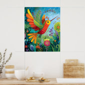 Kleurrijk kunstwerk van kolibrie poster (Keuken)