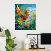 Kleurrijk kunstwerk van kolibrie poster (Thuiskantoor)
