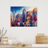 Kleurrijk Kunstwerk van NYC Silhouet Poster (Keuken)