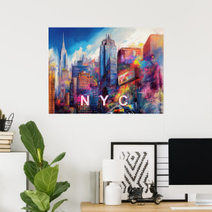 Kleurrijk Kunstwerk van NYC Silhouet Poster