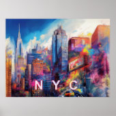 Kleurrijk Kunstwerk van NYC Silhouet Poster (Voorkant)