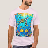 Kleurrijk Kunstwerk van Zeeschildpad en Koraalrif T-shirt (Voorkant)