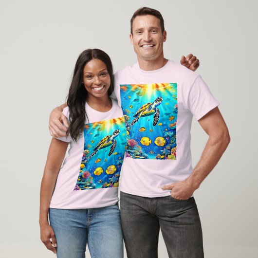 Kleurrijk Kunstwerk van Zeeschildpad en Koraalrif T-shirt (Unisex)