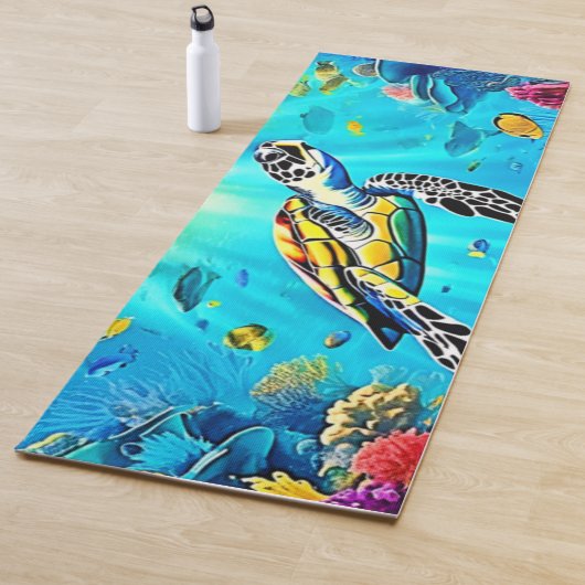 Kleurrijk Kunstwerk van Zeeschildpad en Koraalrif Yogamat (In situ)