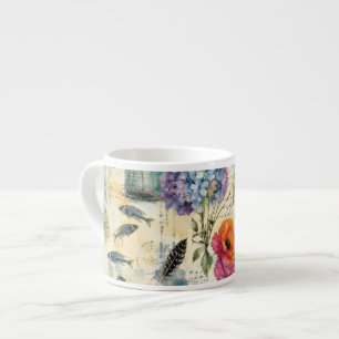 Kleurrijk Kust Botanisch Watercolor Patroon Espresso Kop