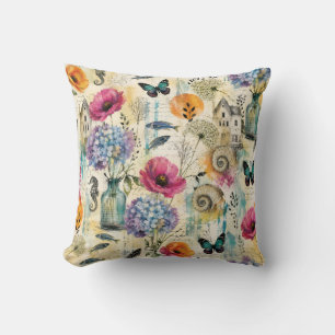 Kleurrijk Kust Botanisch Watercolor Patroon Kussen