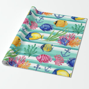 Kleurrijk kust zeedieren patroon (5) cadeaupapier