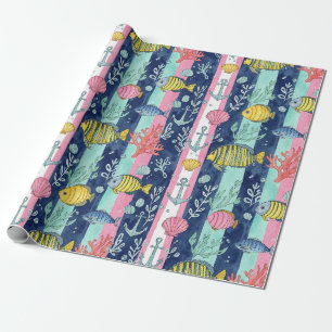 Kleurrijk kust zeedierenpatroon (2) cadeaupapier