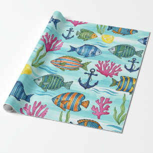 Kleurrijk kust zeedierenpatroon (3) cadeaupapier