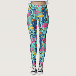 Kleurrijk kust zeedierenpatroon (4) leggings