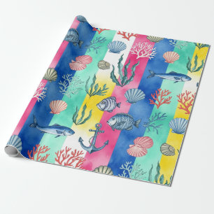Kleurrijk kust zeedierenpatroon (6) cadeaupapier