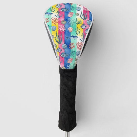 Kleurrijk kust zeedierenpatroon (6) golfheadcover (Voorkant)