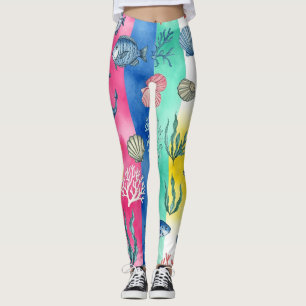 Kleurrijk kust zeedierenpatroon (6) leggings