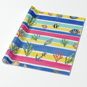 Kleurrijk kust zeedierenpatroon (7) cadeaupapier