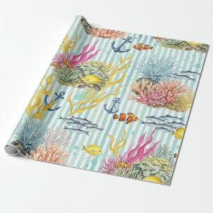 Kleurrijk kust zeedierenpatroon (8) cadeaupapier