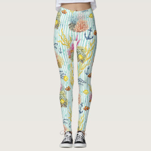 Kleurrijk kust zeedierenpatroon (8) leggings