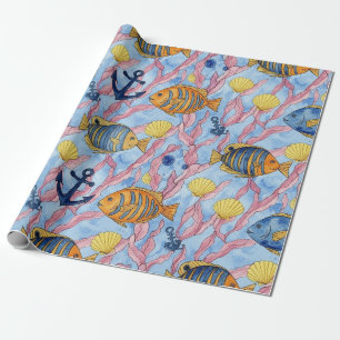 Kleurrijk kust zeedierenpatroon (9) cadeaupapier