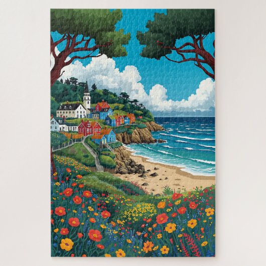 Kleurrijk kustdorp legpuzzel (Verticaal)
