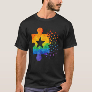 Kleurrijk Laag Poly Regenboog Puzzelstuk Autisme B T-shirt