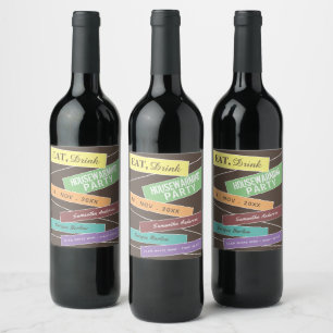 Kleurrijk Label, Housewarming Party Wijn Etiket