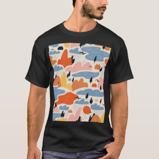 Kleurrijk landschap, bergen, meren, naadloos. t-shirt