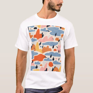 Kleurrijk landschap, bergen, meren, naadloos. t-shirt