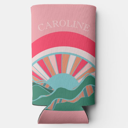 Kleurrijk landschap in berggebieden Zonnevenmeisje Seltzer Blikjeskoeler (Achterkant)