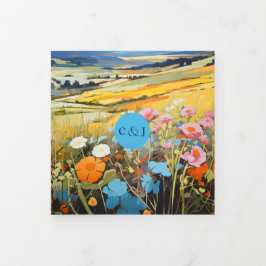 Kleurrijk Landschap Leuk en romantisch Bruiloft Drieluik Uitnodiging