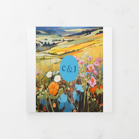 Kleurrijk Landschap Leuk en romantisch Bruiloft Drieluik Uitnodiging (Cover)