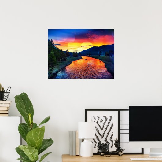 Kleurrijk landschap van de spaargeelsteen poster (Thuiskantoor)