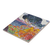 Kleurrijk  landschapsschilderwerk in gebergte tegeltje (Zijkant)