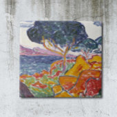 Kleurrijk  landschapsschilderwerk in gebergte tegeltje