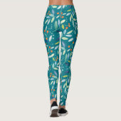 Kleurrijk leder en Oranje bessen botanisch patroon Leggings (Achterkant)