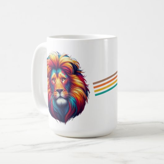 Kleurrijk leeuwengezicht – Levendig Artistiek Koffiemok (Voorkant links)